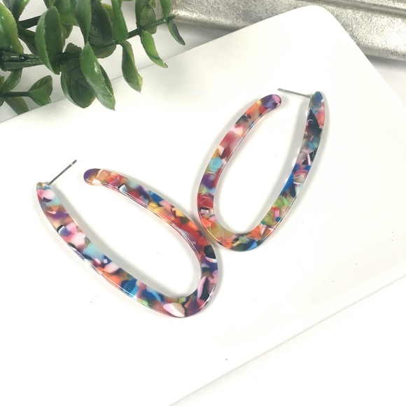Multicolored Elongated Hoop Earrings - Picture 2 of 7